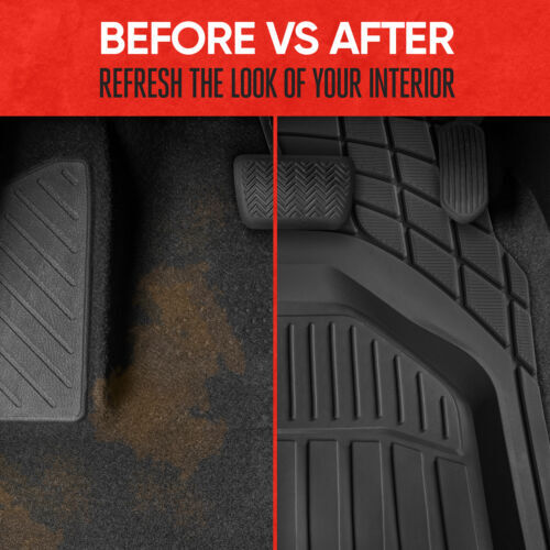 Motor Trend Defender Rubber Floor Mats for Car Van SUVs Truck +Rear Liner Black