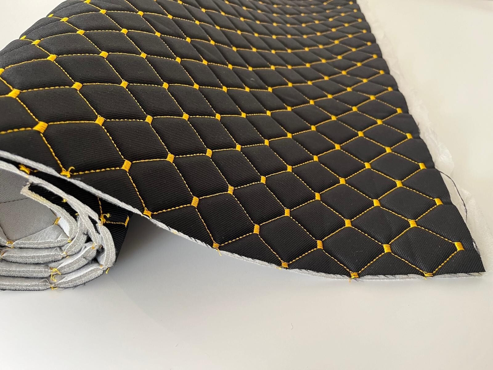Black/yellow Diamond Stitch Embossed Fabric Lining Car Upholstery 165cmx100cm