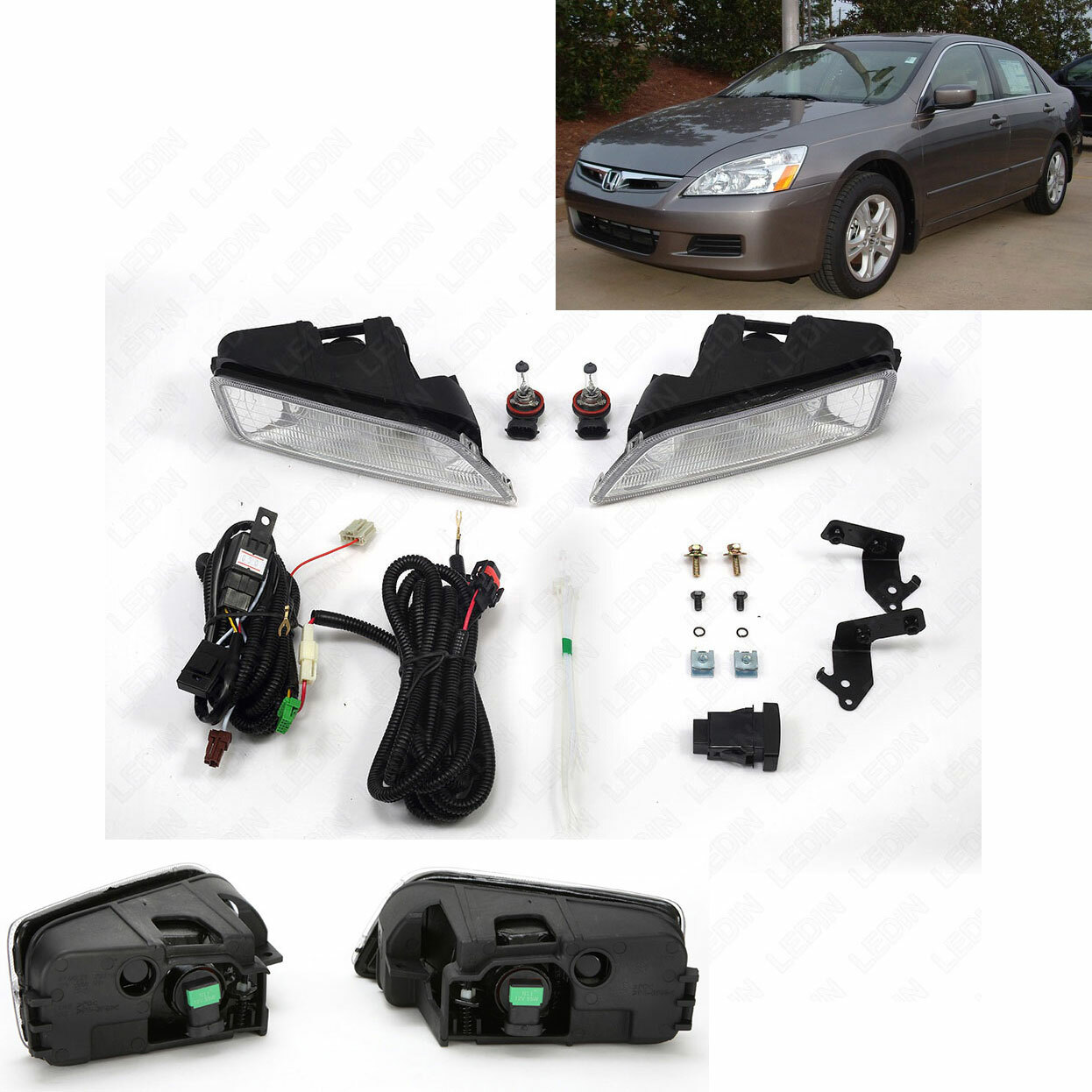 For 2006 2007 Honda Accord Sedan Clear JDM Style Bumper Fog Light Switch Wiring