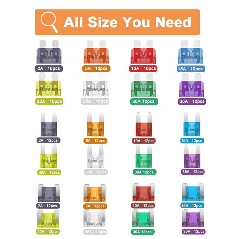 272Pcs Profile Medium Blade Mini Type Fuse 2A 3A 5A 7.5A 10A 15A 20A 25A 30A 35A