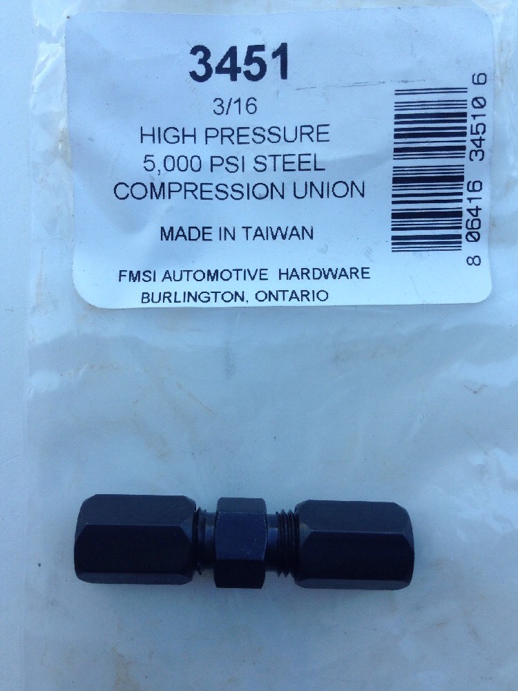 3/16″ High Pressure 5,000 Psi Black Steel Compression Union