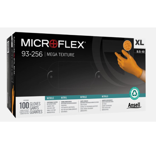 Microflex Mega Texture Hi Visibility 6.3 Mil PF Nitrile Gloves – XL – 100 Count