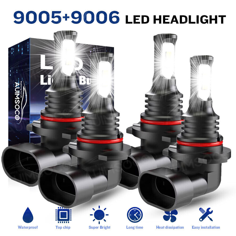Combo 9005 HB3 + 9006 HB4 LED Headlight High Low Beam Bulb 6500K 100W 4000LM