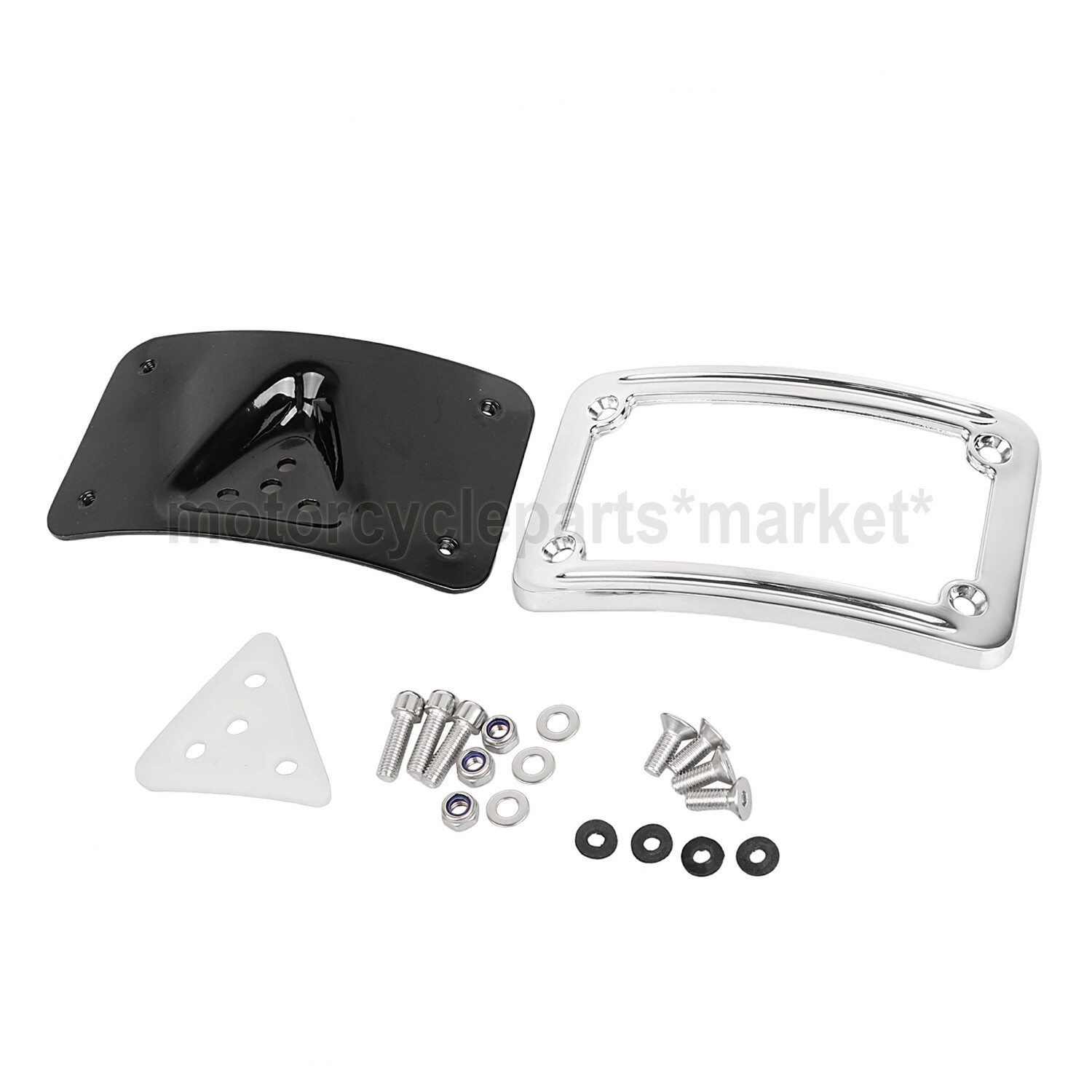 Chrome CNC Curved Laydown License Plate w/ Bracket For Harley Sportster XL Dyna