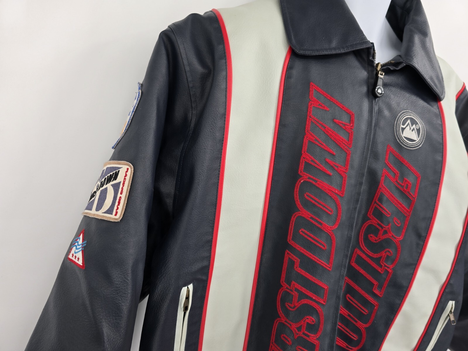 First Down Mens Leather Motorcycle Jacket Racing High Performance Gear Size XL