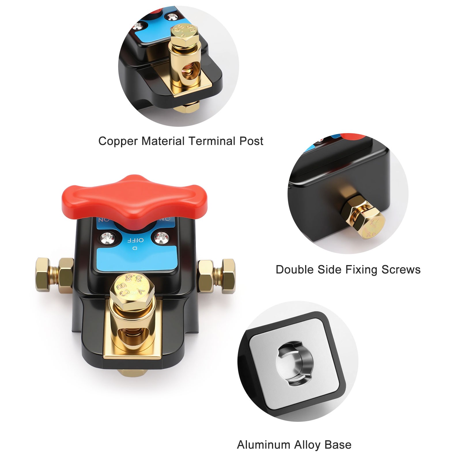 Rotary Car Battery Disconnect Switch 12-24V Brass Cut Off Isolator Quick Install