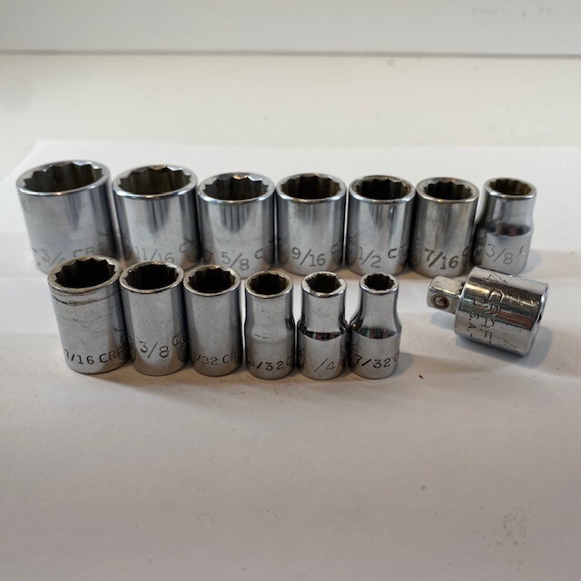 Vtg Craftsman 3/8″ & 1/4 Drive 12pt SAE 14pc Socket Set USA **1/4″ is 6pt READ