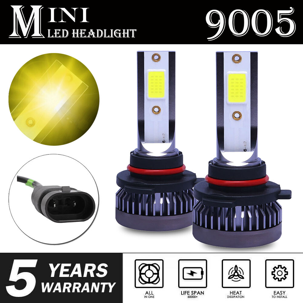 9005 HB3 Mini LED Headlight Bulb 3000K 1600W 260000LM Yellow Hi Beam Front Light