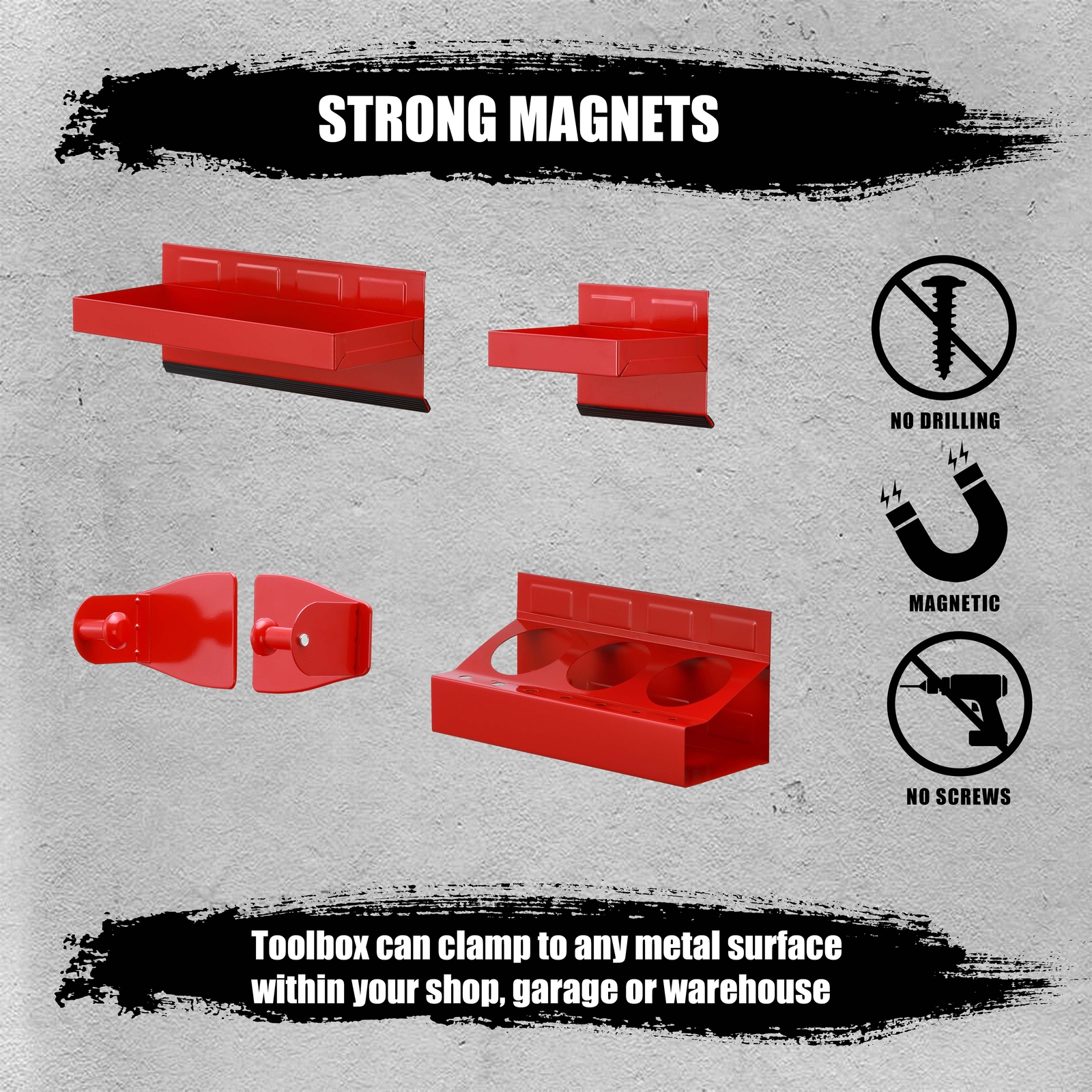 4PCS Red Magnetic Toolbox Shelf, Tray, Paper Towel Holder, Variety of Use