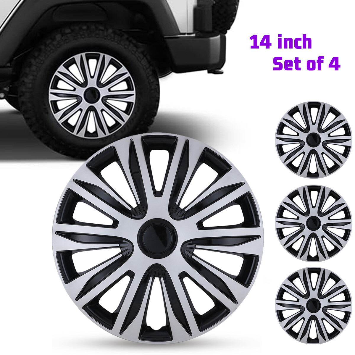 4PCS 14″ Lacquer Wheel Covers Snap On Full Hub Caps fit R14 Tire & Steel Rim