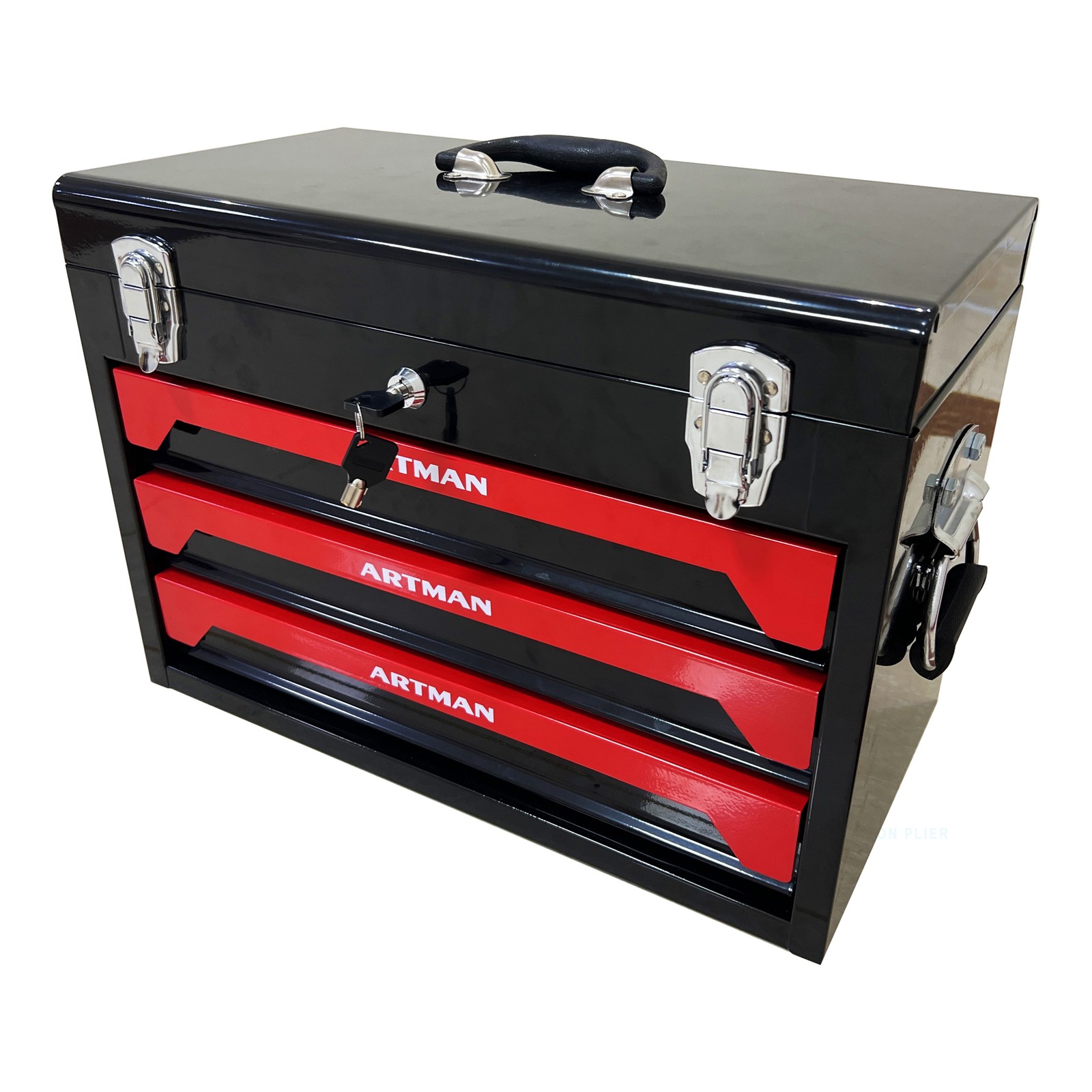 20″ Portable Steel 3-Drawer Toolbox with Latches Top Tray& Handle Garage Storage