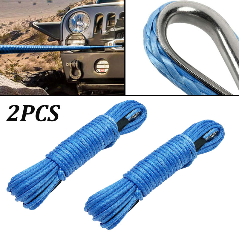 2PCS 1/4″x50′ 10000LBS Synthetic Winch Rope Line Recovery Cable 4WD ATV UTV AB