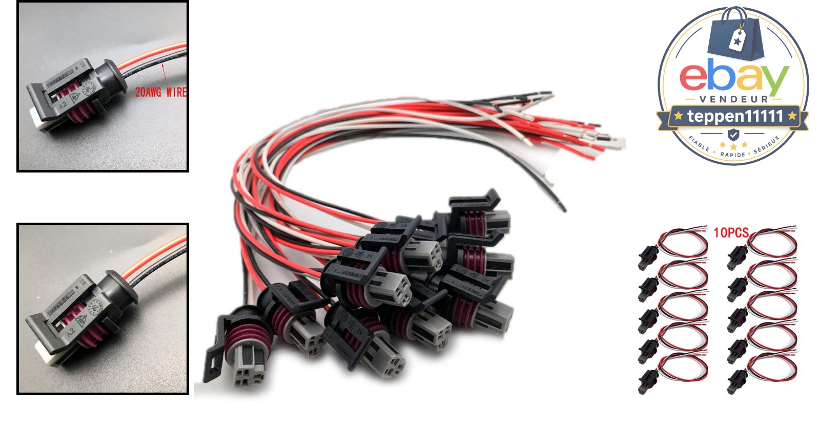 Compatible GT150 3-Pin Pressure Sensor Connector Plug Kit 20 AWG 10pcs