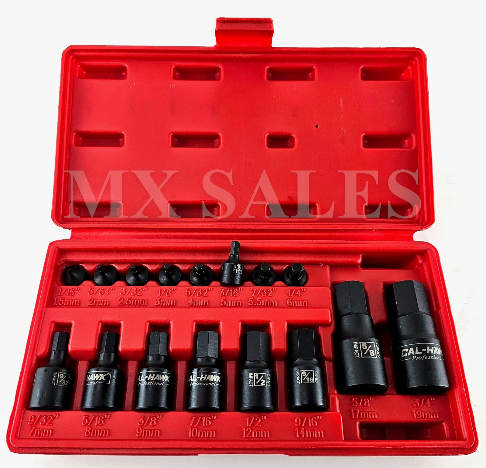 32PC HEX ALLEN MASTER IMPACT SOCKET BIT SET SAE & METRIC CR-MO 1/4″,3/8″,1/2″