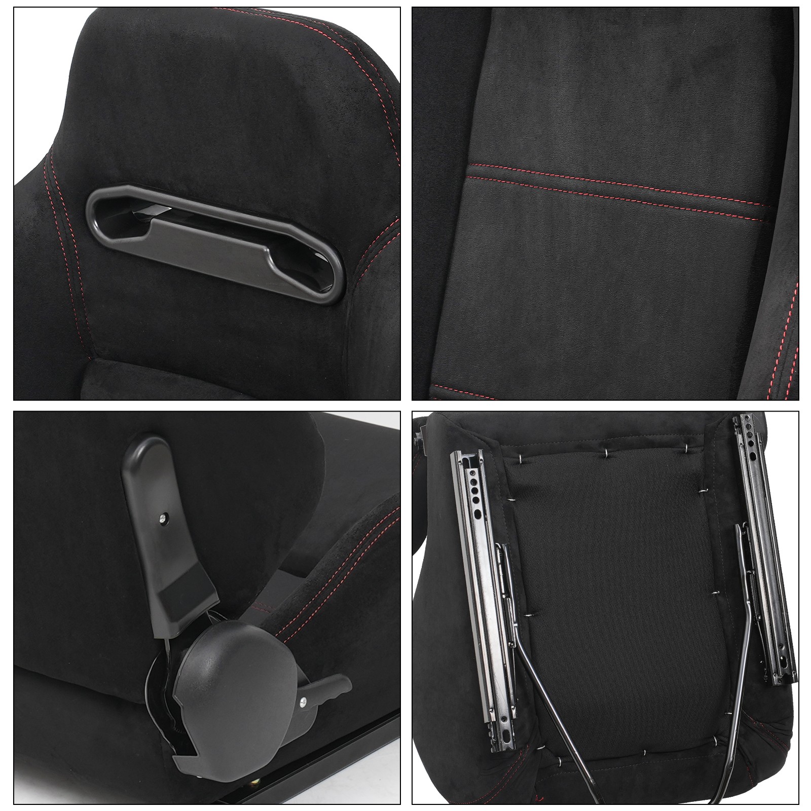 Universal Pair Reclinable black suede Sport Racing Seats W/Slider Left/Right