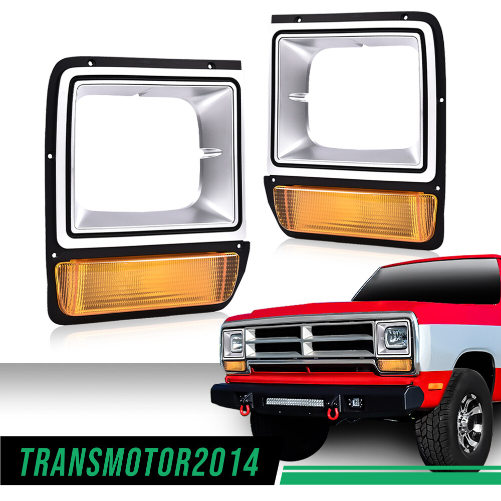 Fit For Dodge Pickup Truck Headlight Headlamp Bezel Pair w/ Corner Parking Light
