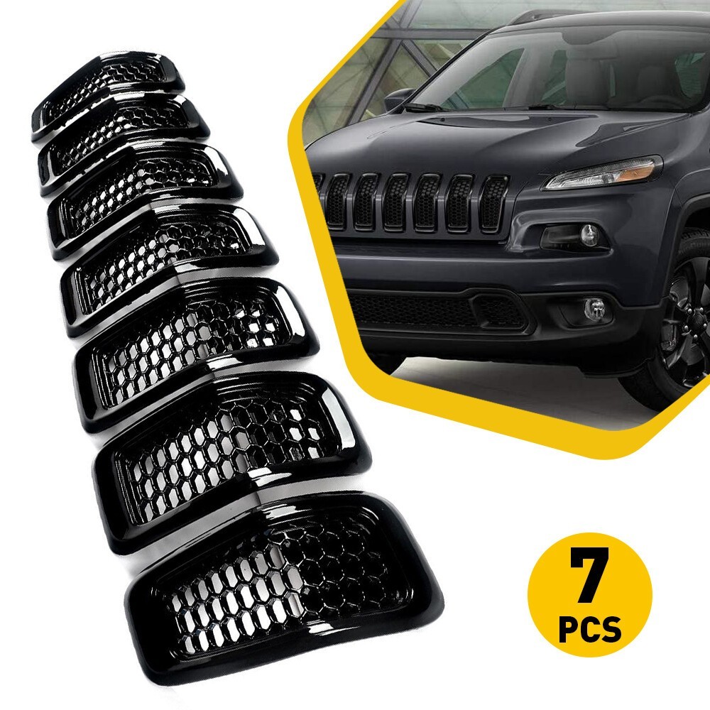 for Cherokee Jeep 14-18 Black Honeycomb Front Grille Trim Kit Decorative Cover