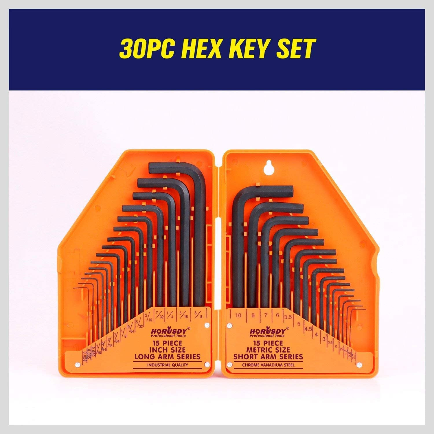 30-Piece Hex Key Set Allen Wrench Inch/Metric MM (0.7mm-10mm) SAE (0.028″-3/8″)