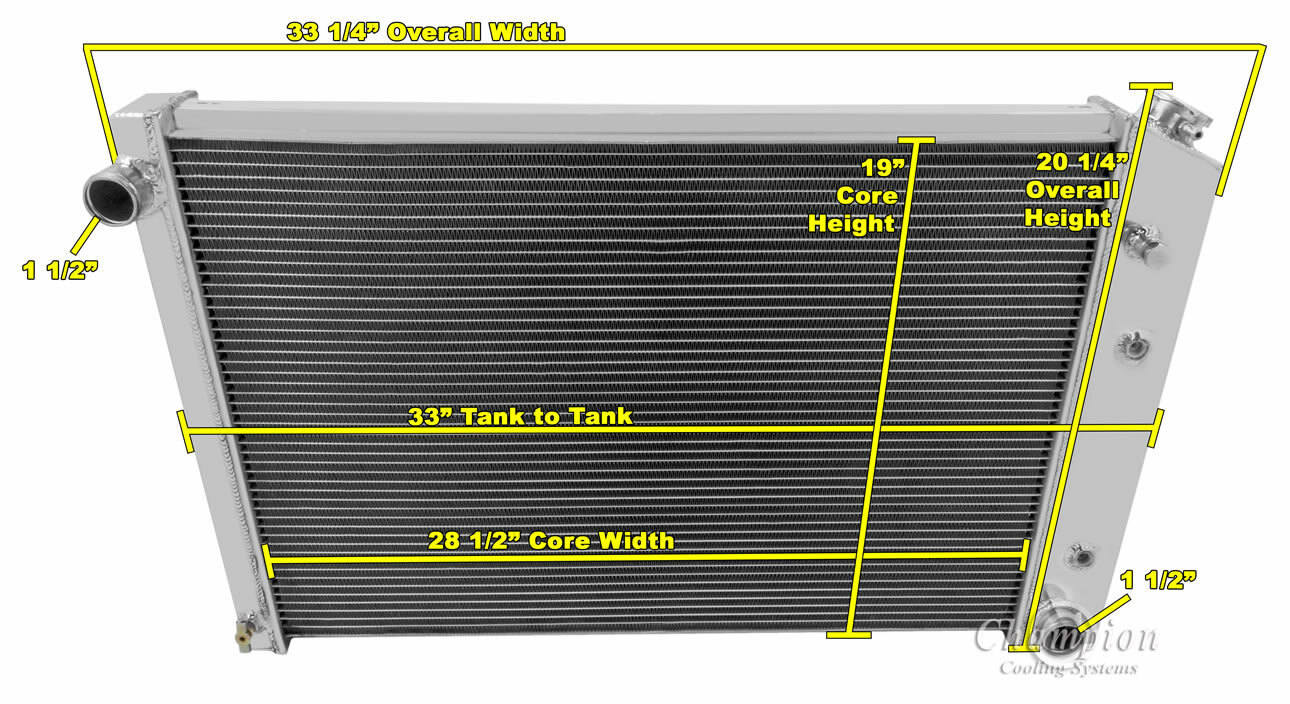4 Row JR Champion Radiator 19″x28″ Core for 1981 – 1990 Chevrolet Pickup Trucks