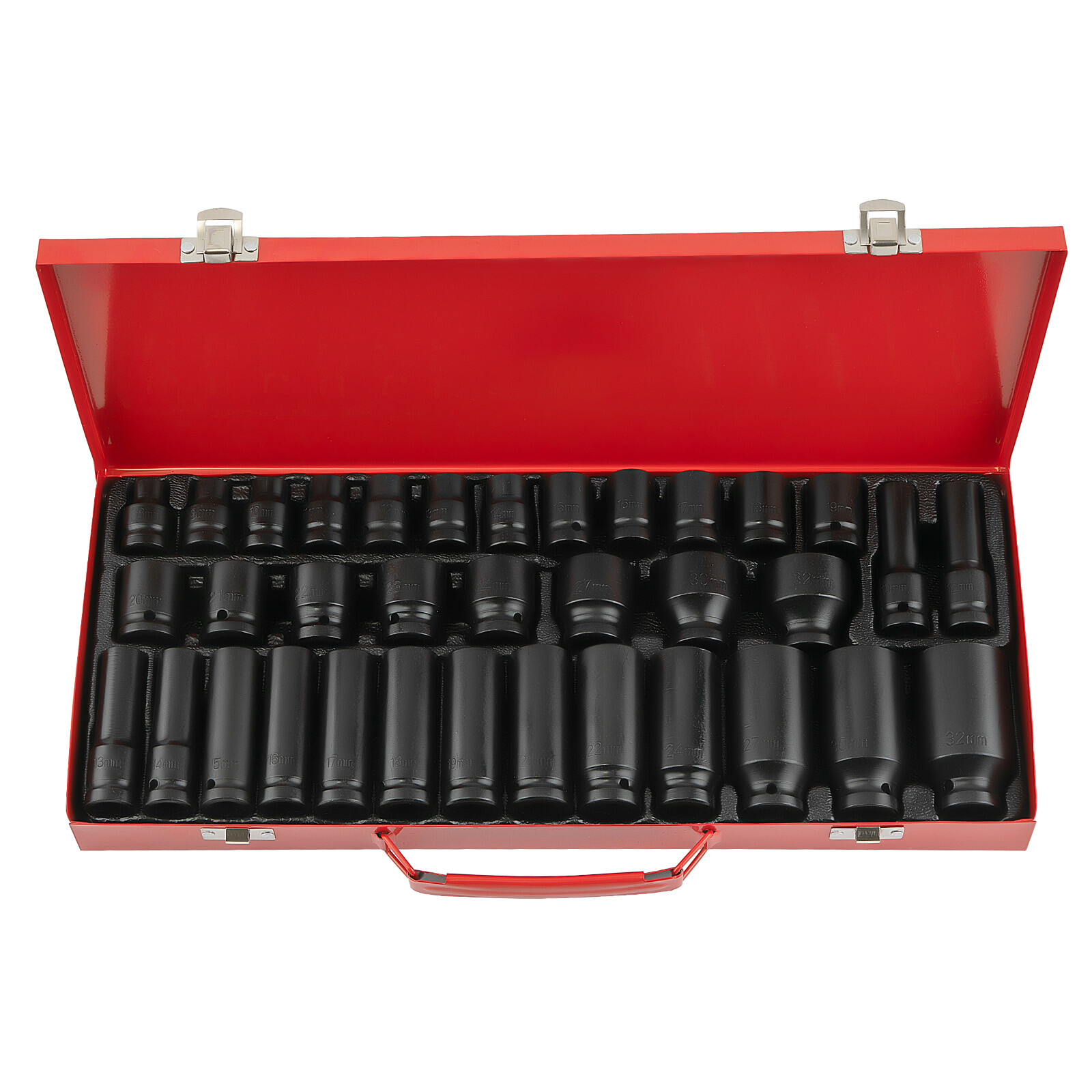 35PCS 1/2″ Deep Impact Socket Set Drive 6 Point Metric Garage Tool 8 – 32mm
