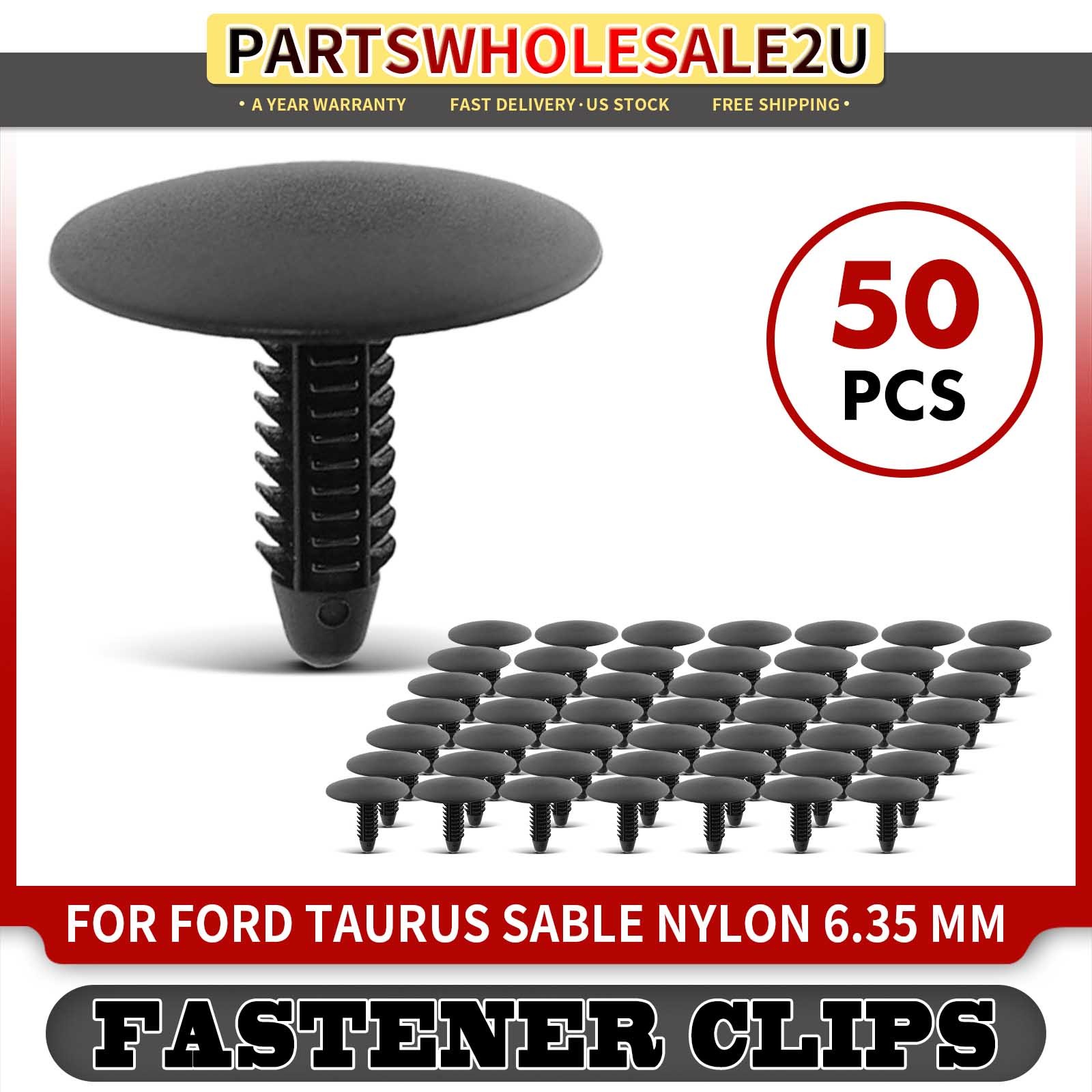 50Pcs 6.35mm Black Nylon Carpet Retainer Clip Single Head for Ford Taurus Sable