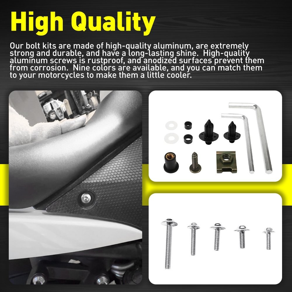 Motorcycle 190xSilver Fairing Bolts Body Work Fastener Screws Nut Clips Full Set