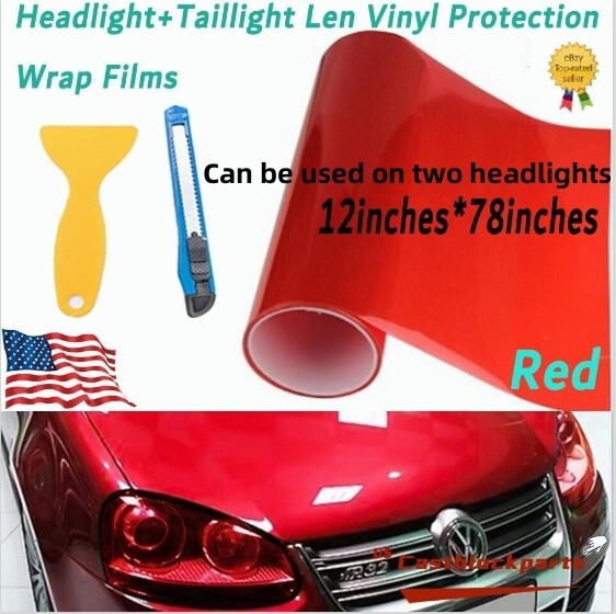 Fit for Headlight Film Transparent Red Lens Vinyl Protection Wrap12″x78″