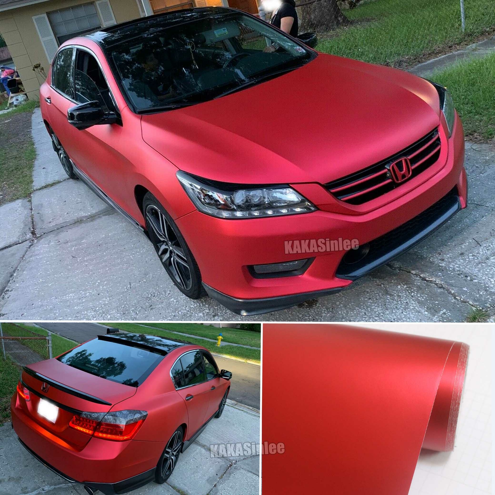 Bubble Free Entire Car Satin Matte Chrome Vinyl Wrap Hood SUV Sticker Red PVC US