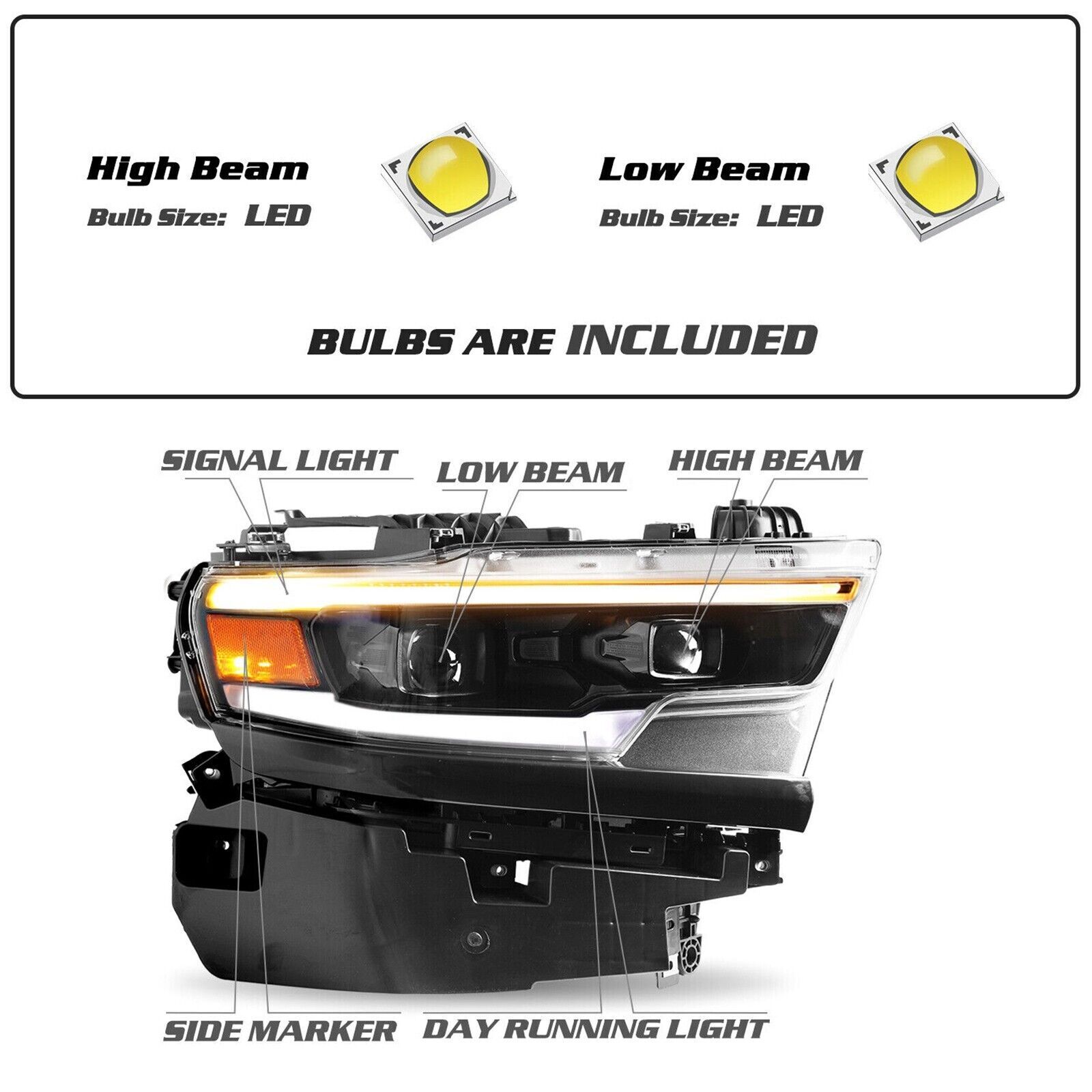 For 2021-2024 Dodge Ram 1500 TRX Right LED Headlight Passenger Side Headlamp