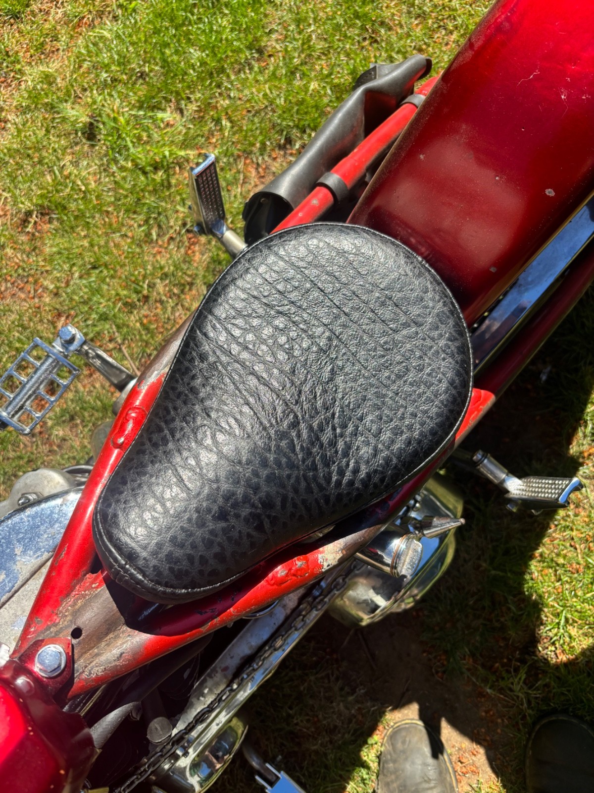 Bates Style Leather Solo Seat with Pillion P Pad Vintage Chopper Harley