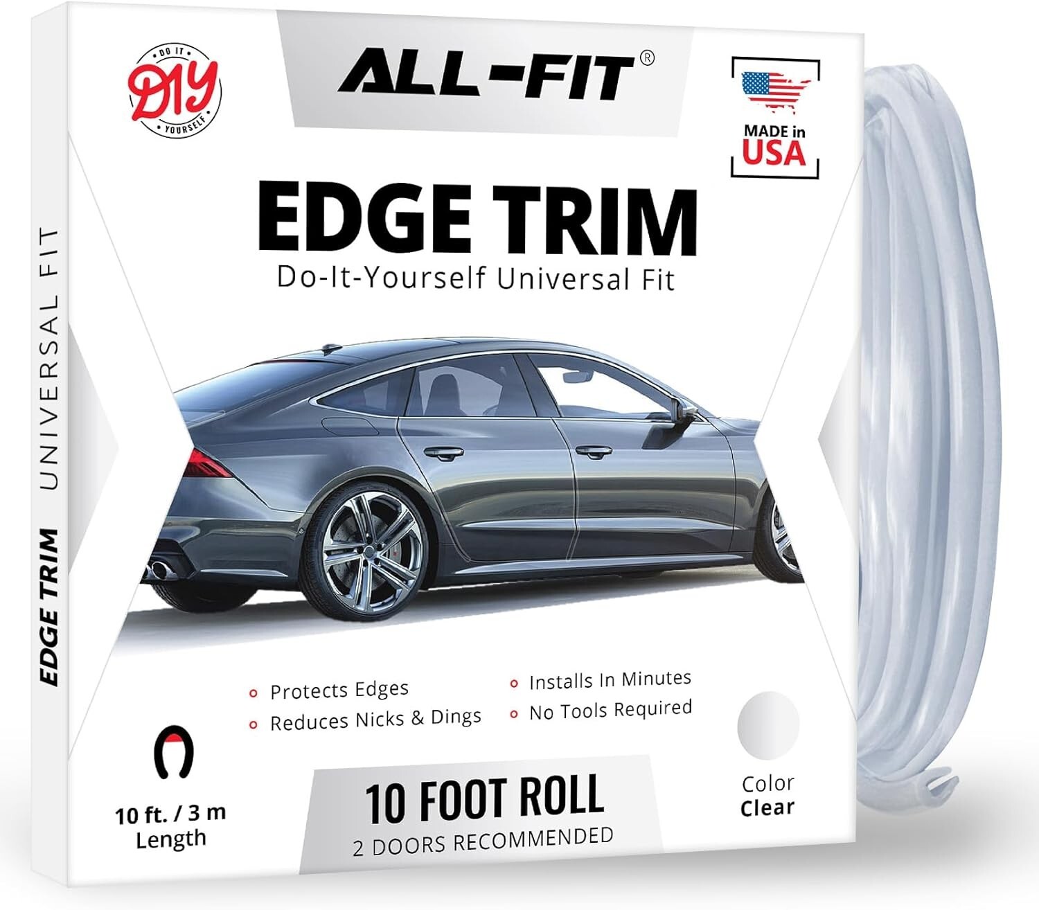 ALL-FIT Car Door Edge Protector Guard from Scratches & Dings U-Shaped (CLEAR)