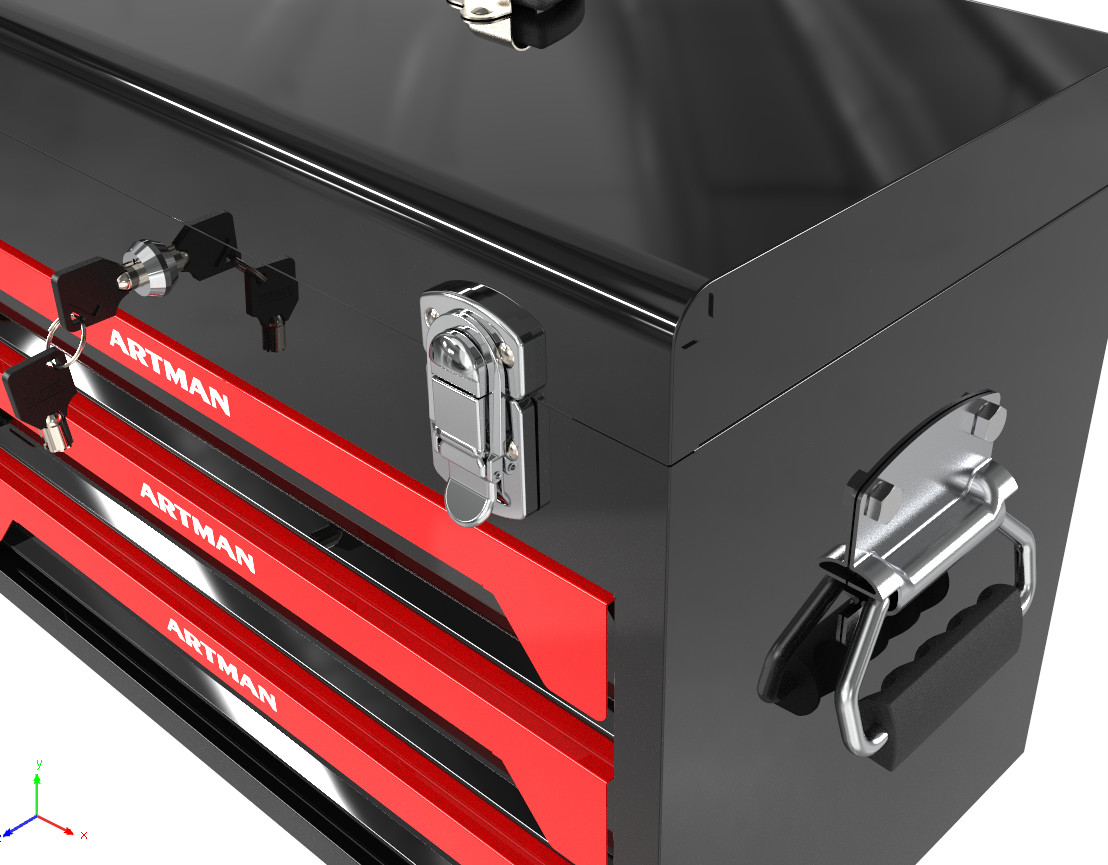 20″ Portable Steel 3-Drawer Toolbox with Latches Top Tray& Handle Garage Storage