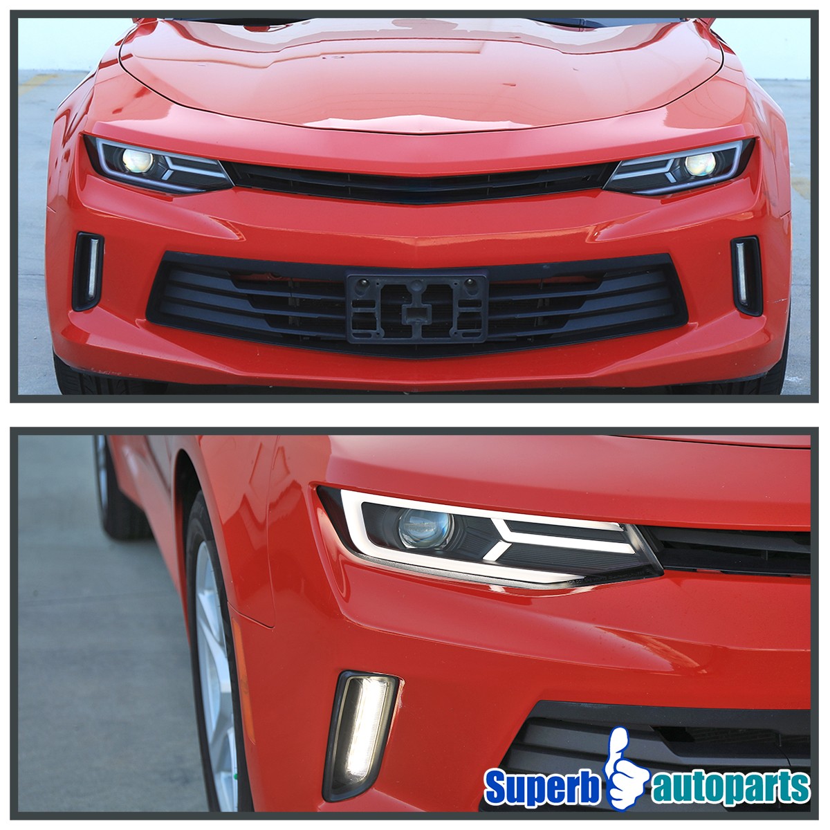 For 2016-2018 Chevy Camaro LED DRL Black Projector Headlights Sequential Signal