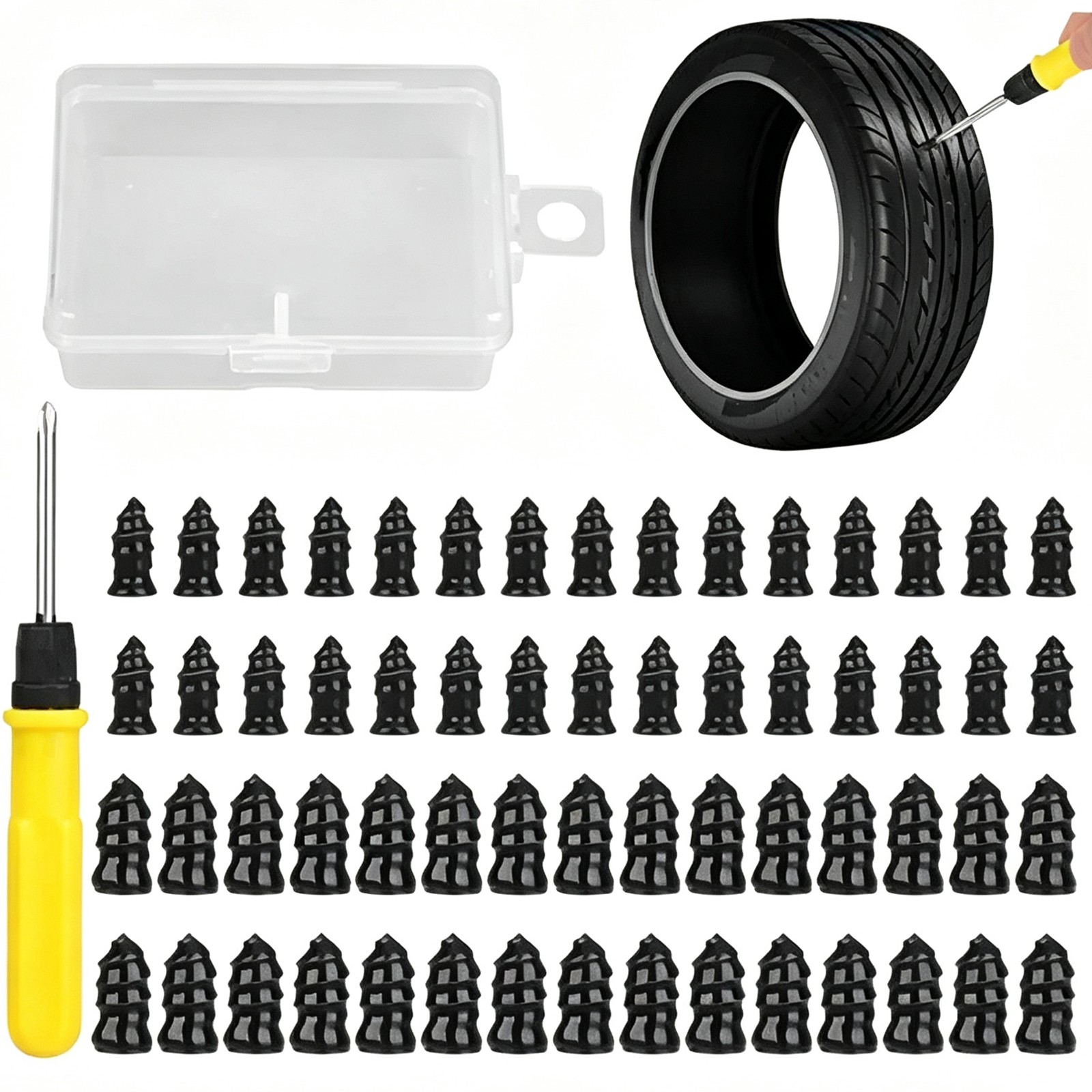 60PCS Tire Repair Rubber Nail Vacuum Tire Plug Repair Kits Spiral Rubber Screws