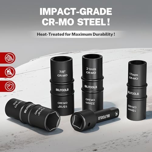 Lug Nut Socket Set 1/2″ Drive Non-Marring Impact Flip Thin Wall Metric & SAE 17-