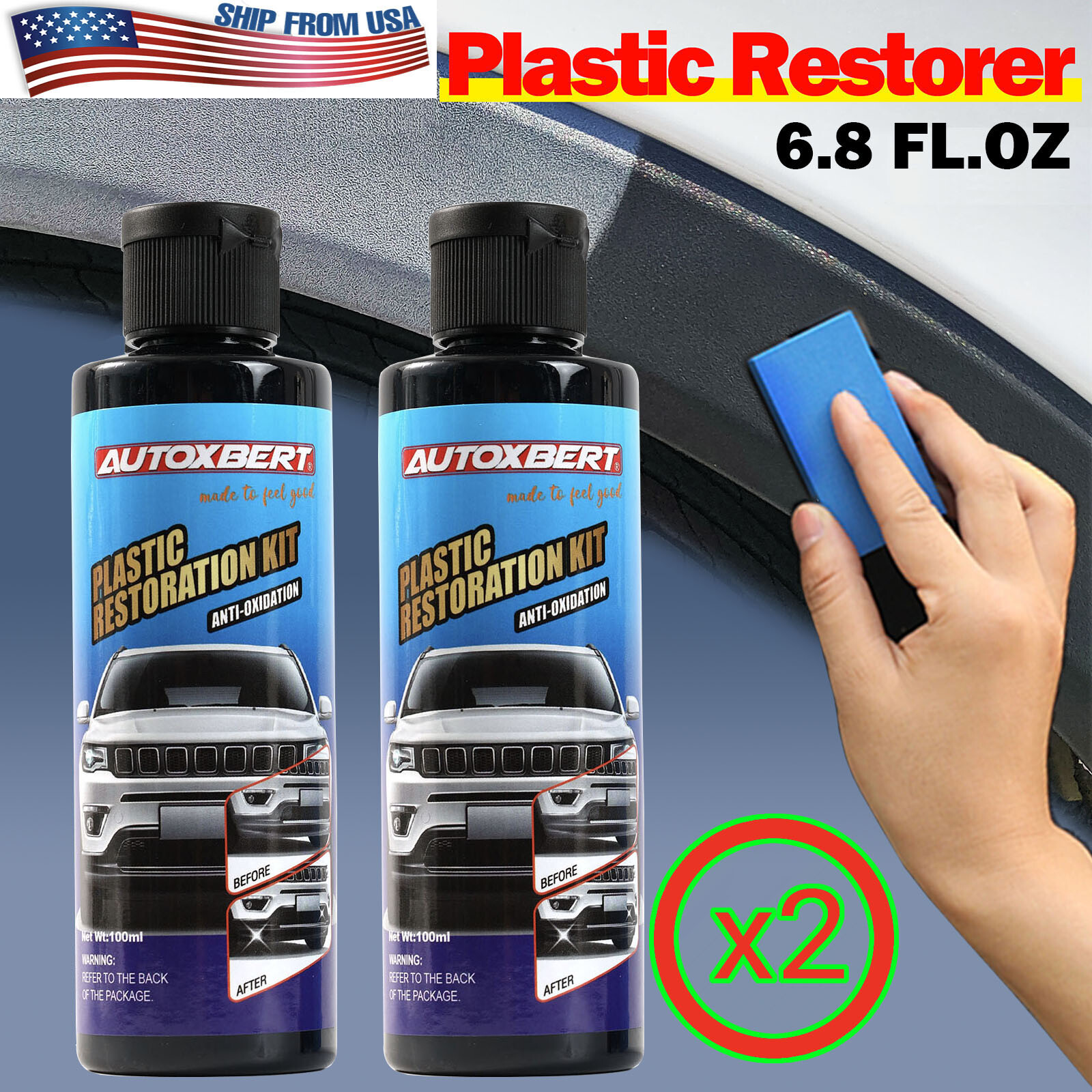 2Set Black Plastic Trim Restorer 6.8FL.oz US Stock For Car Truck Bike Motorcycle