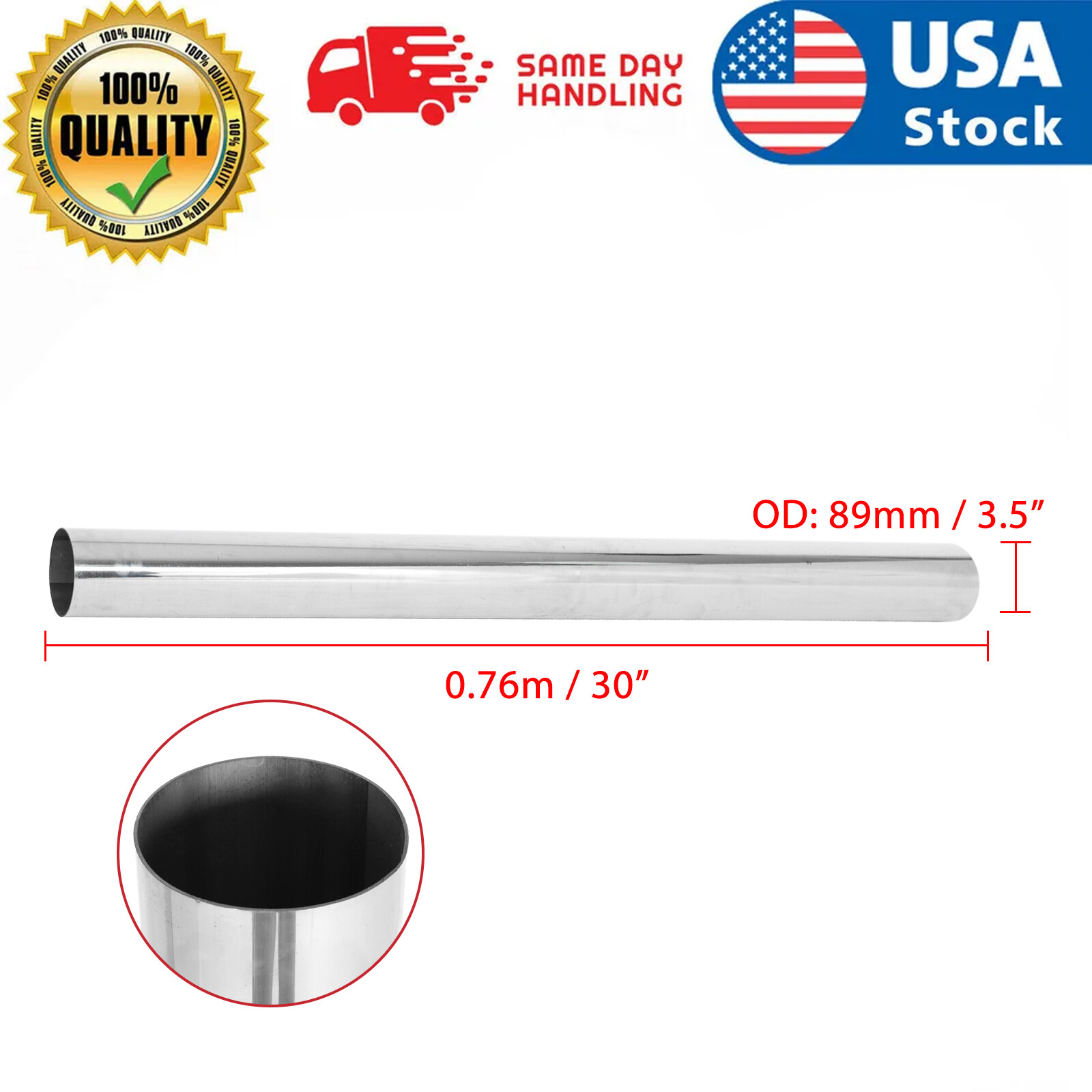 3.5″ 3 1/2” 89mm T304 Stainless Steel Straight Exhaust Pipe Tube Piping Tubing
