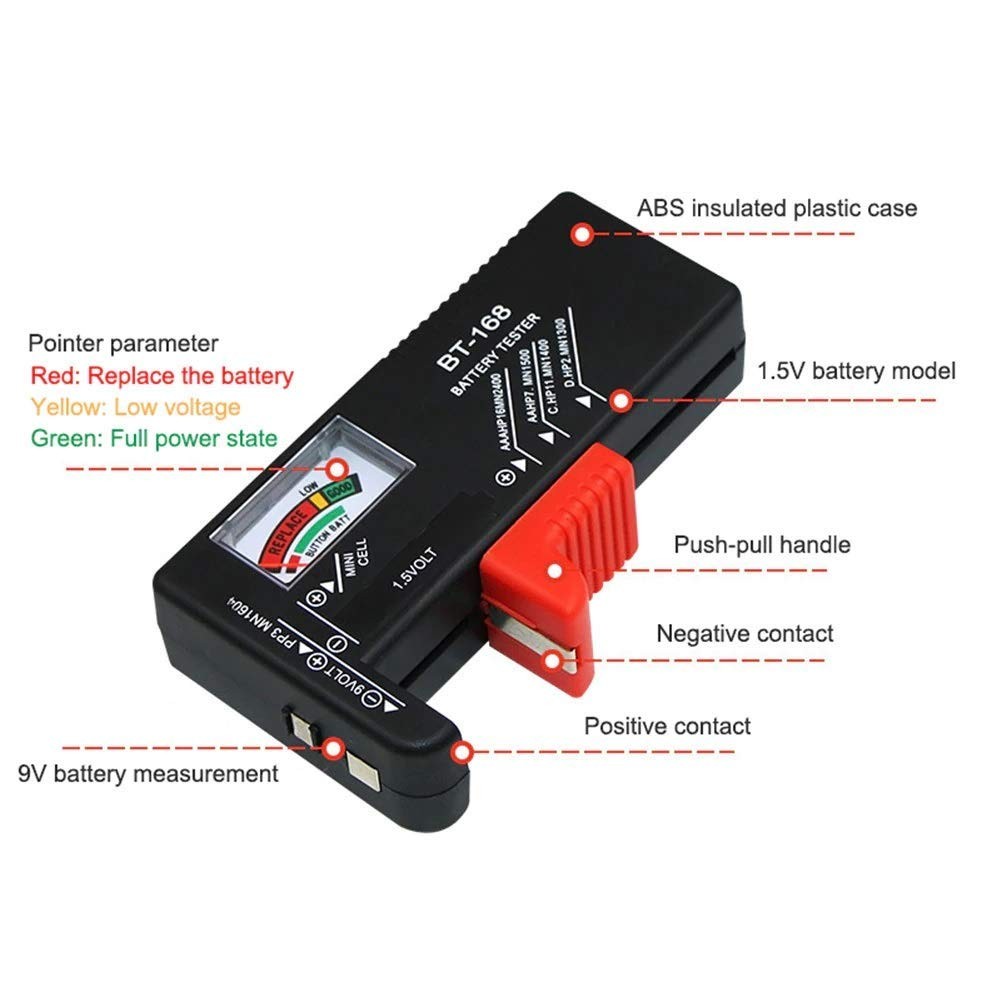 Battery Tester For AA/AAA/C/D/9 Volt, Rechargeable for Home Workshop (Green)