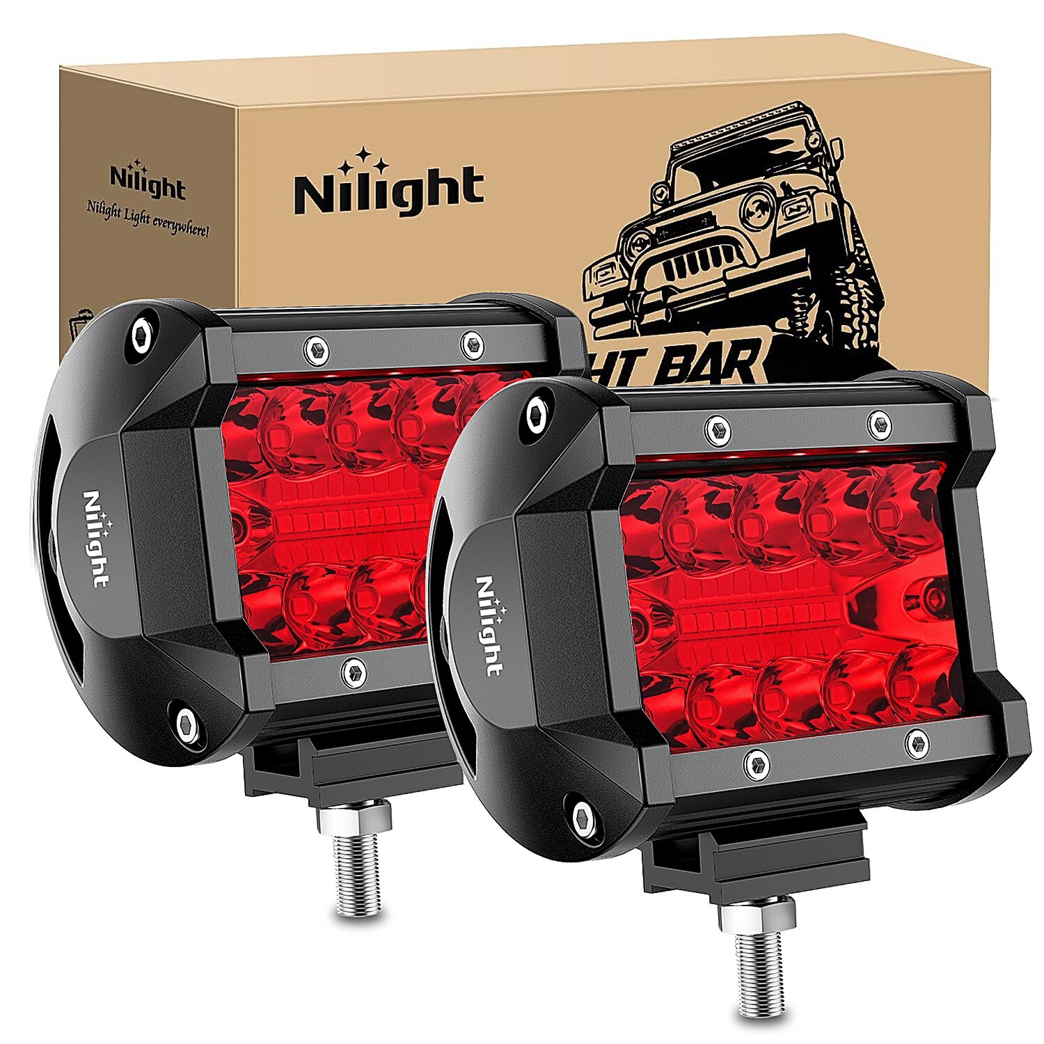 Nilight 4″ LED Light Pod Red Triple Row 2PCS 60W Flood Spot Combo Lights