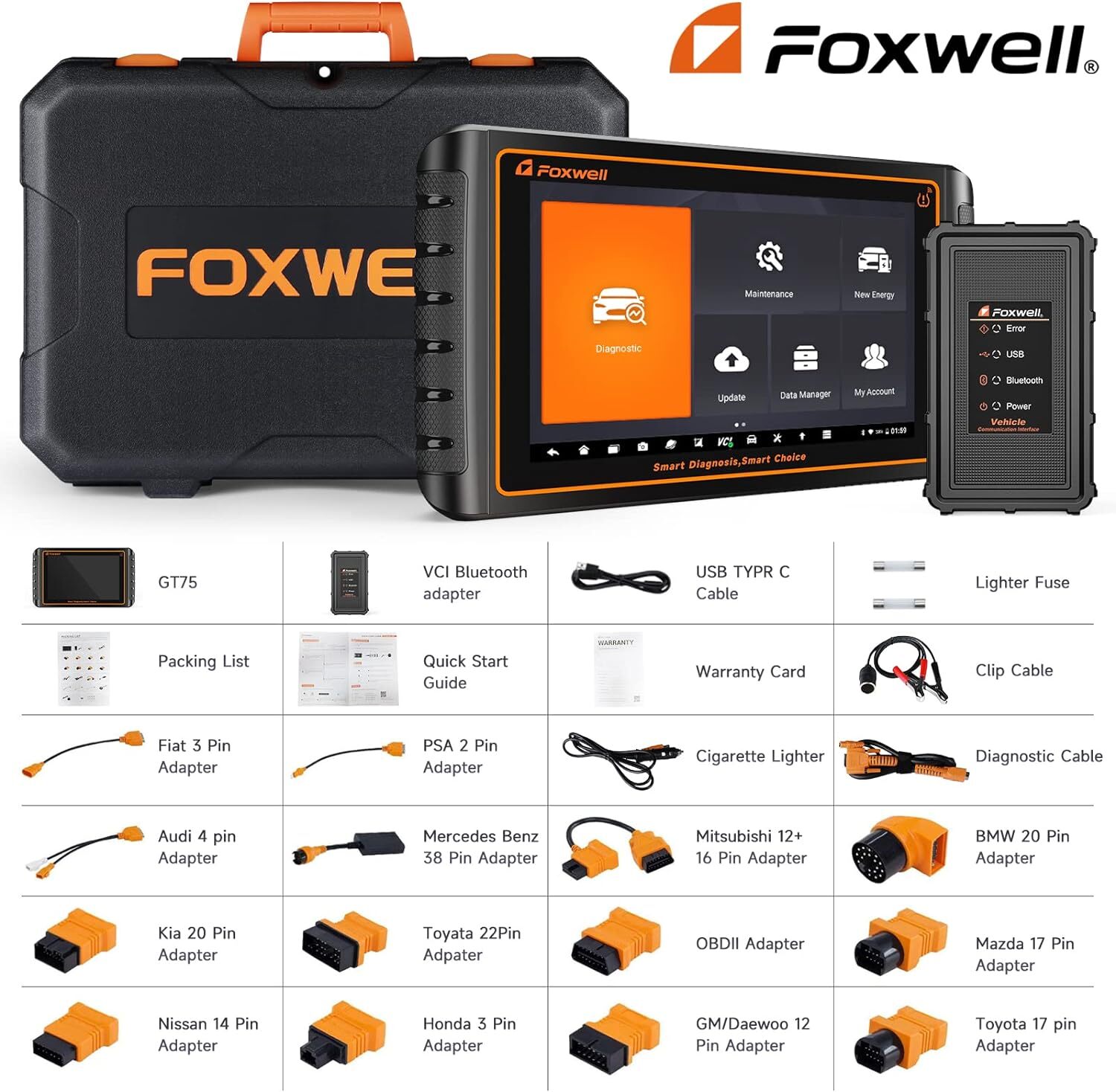 FOXWELL GT75 PRO AUTO VIN ECU Coding ALL System Car Diagnostic Scan Pad Tool Kit