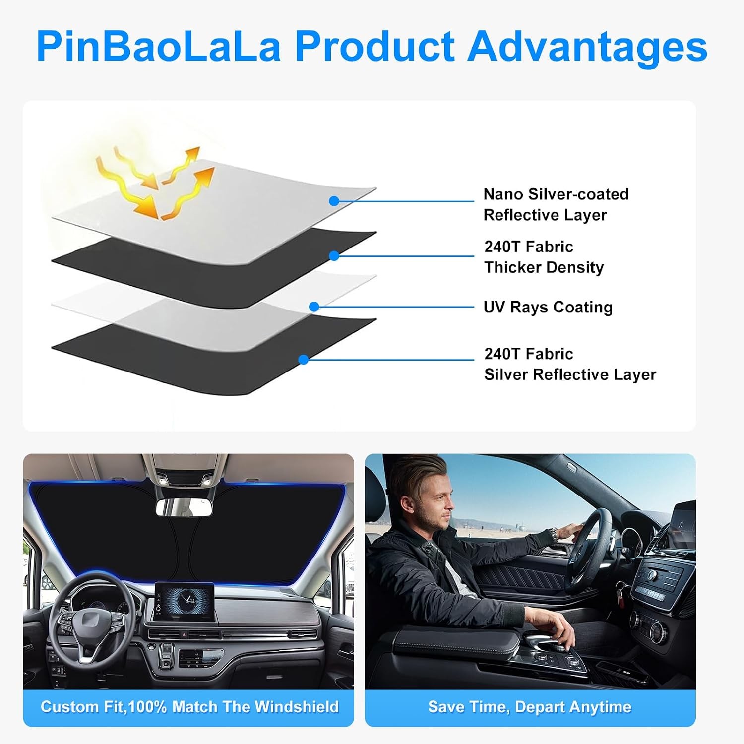 Custom Fit Windshield Sun Shade for Porsche Macan, Blocks UV Rays & Easy Fold (N