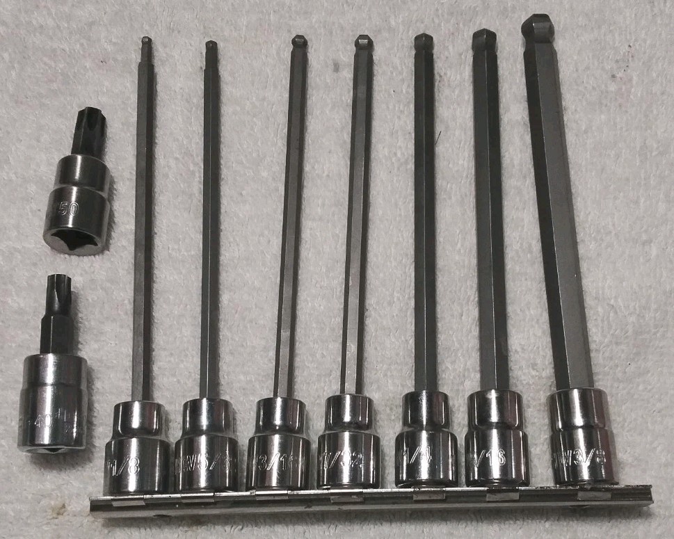 9pc HUSKY 3/8″ DRIVE 6″ BALL END HEX SOCKET SET SAE/TORX SOCKET T-40&T-50 SOCKET