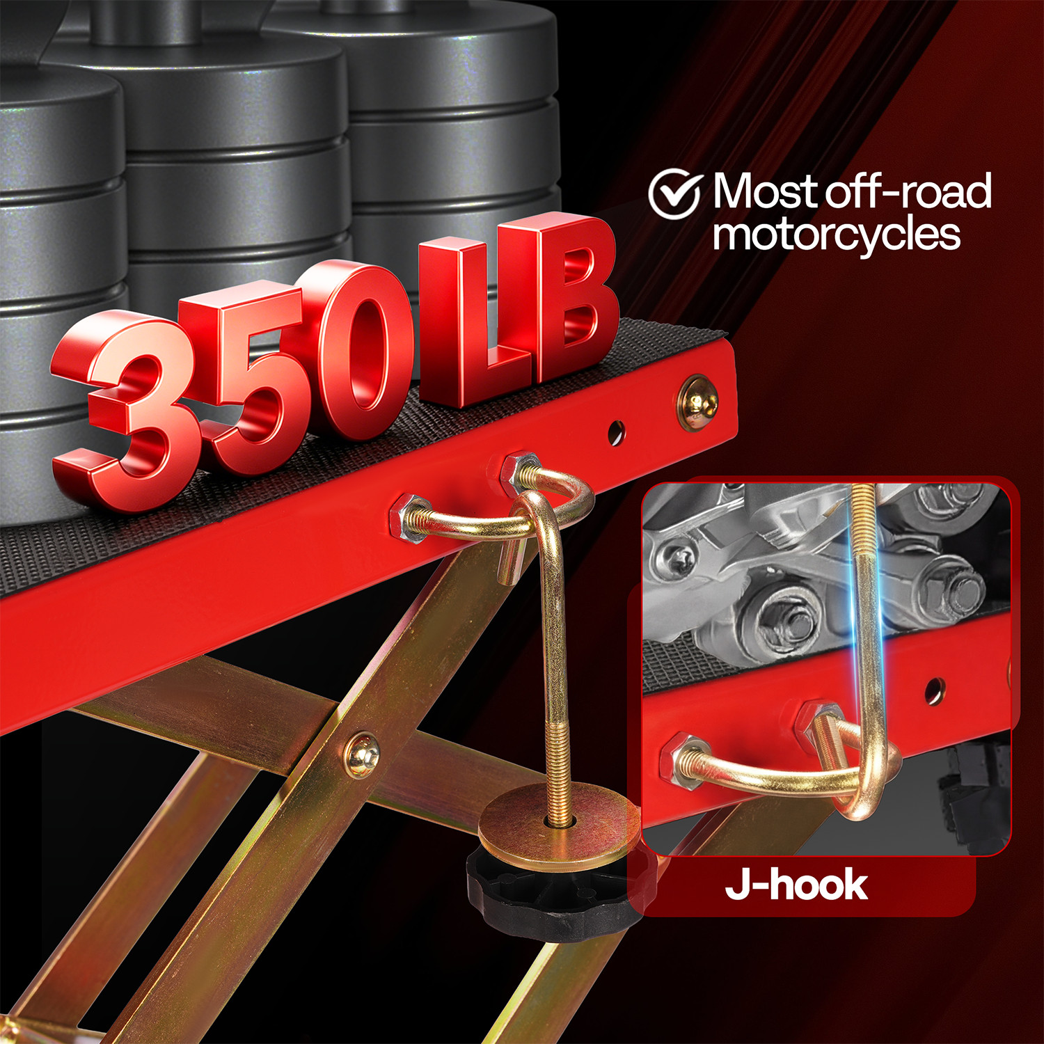 350lbs Hydraulic Motorcycle Lift Table ATV Dirt Bike Scissor Jack Stand 4 Wheels