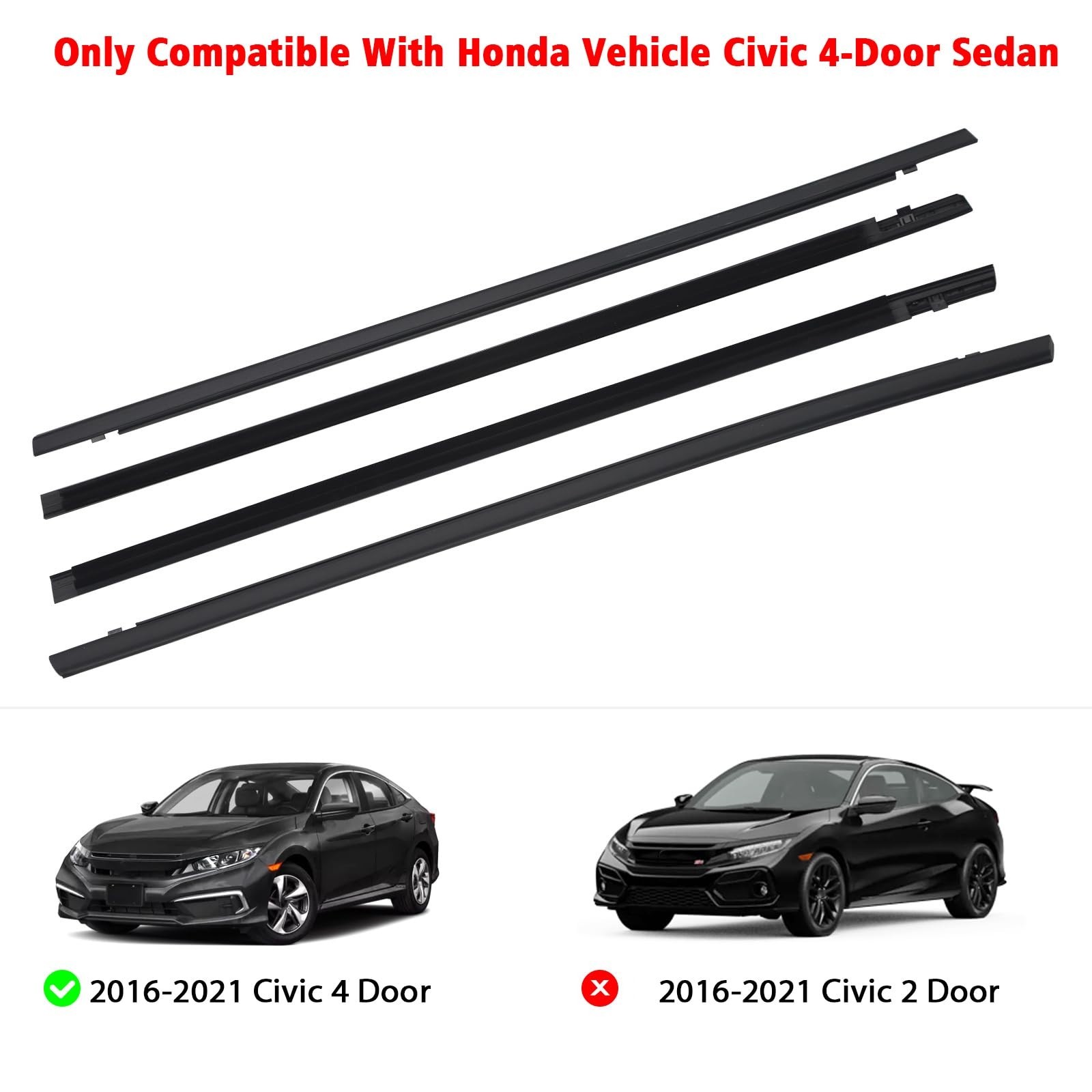 4 Pcs Car Door Window Trim Weatherstrip Seal Belt for Honda Civic 2016-2021
