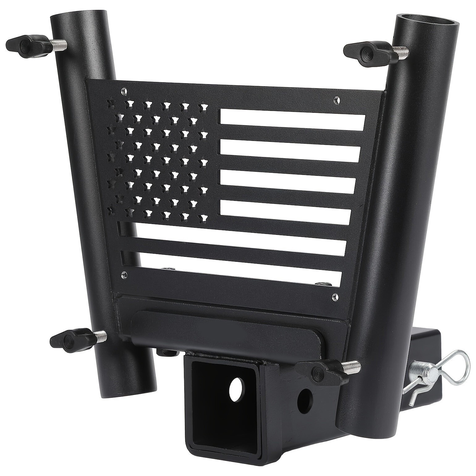 Hitch Mount Dual Flag Pole Holder 2″ Receiver Truck SUV RV Trailer Pickup Camper