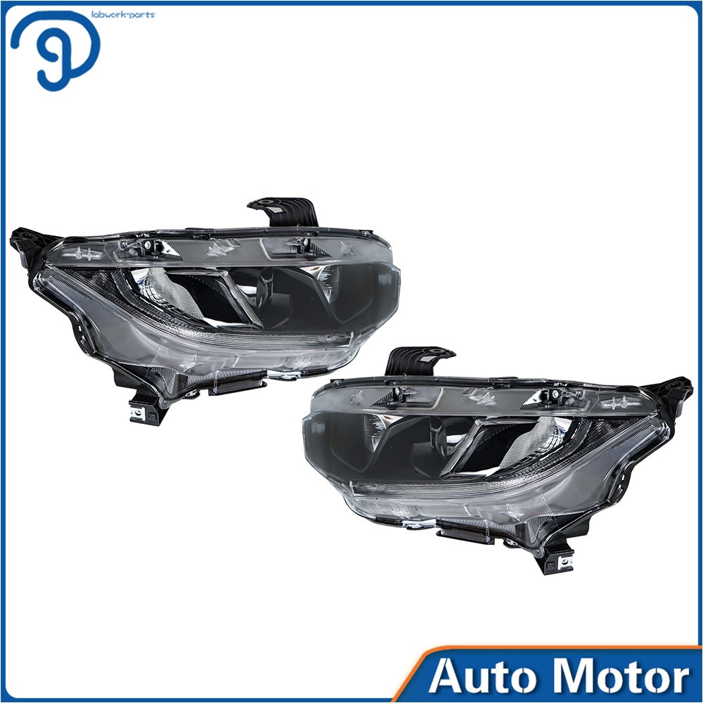Right & Left For Honda Civic 2016-2021 Halogen W/DRL Black Headlights Projector