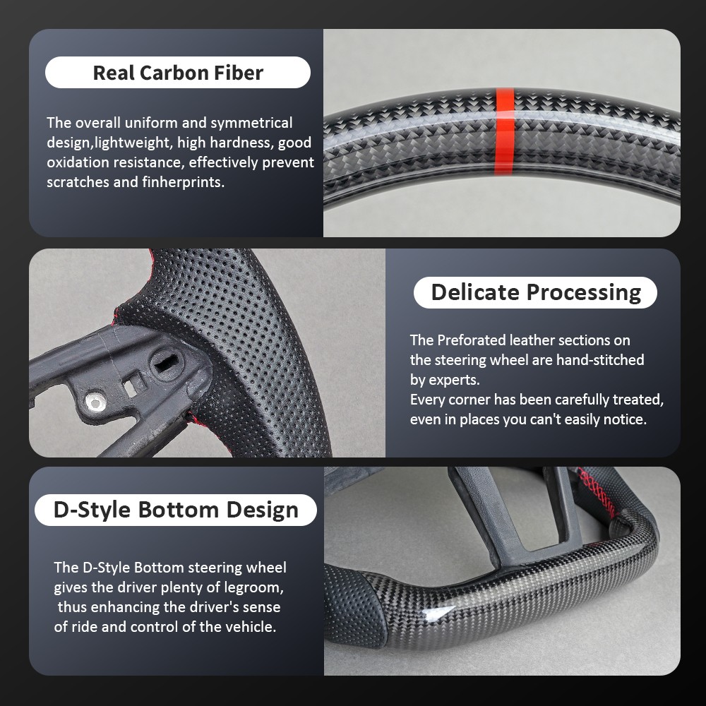 Real Carbon Fiber Steering Wheel For VW MK7 MK 7.5 Golf GTI 2013-2020 Red Line