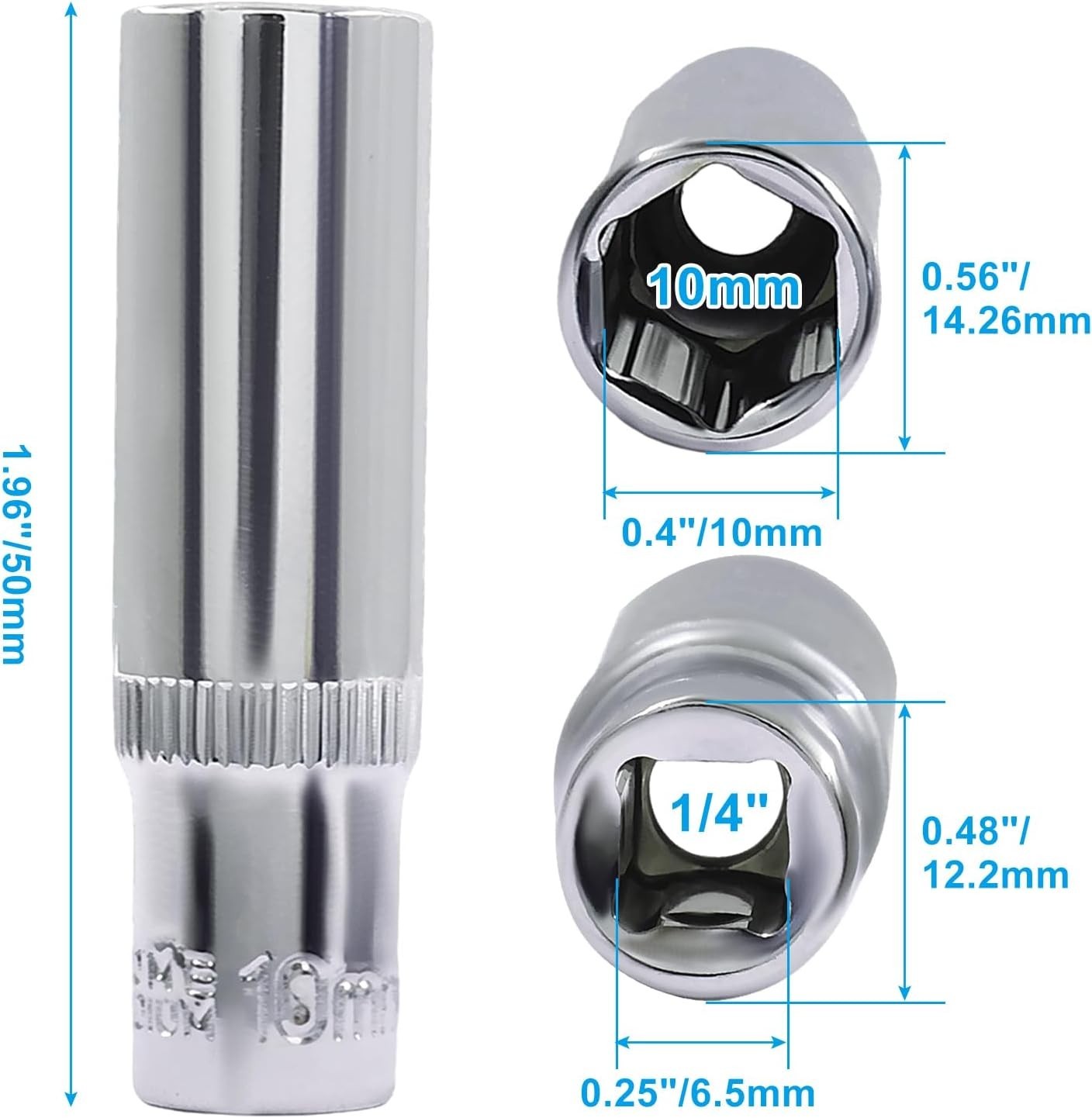 10 Pcs 1/4 Inch Drive 10mm Deep Socket Set – Chrome Vanadium Steel Excellence