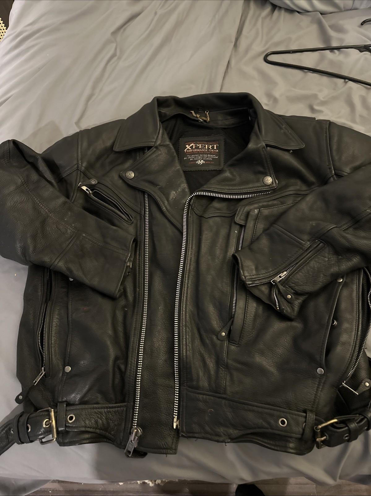 Xpert Performance Leather Motorcycle Jacket Black, Snap-Out Lining, Size XL