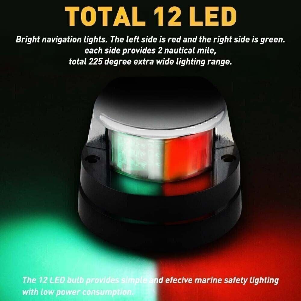 Waterproof Boat Navigation Light LED Bow Marine Front Pontoon Lamp Red and Green